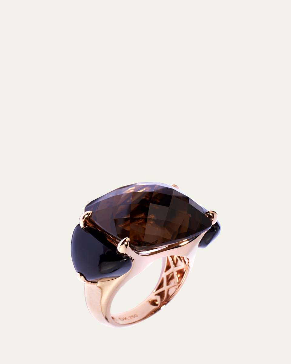 18K Rose Gold Stella Smoky Quartz and Onyx Ring